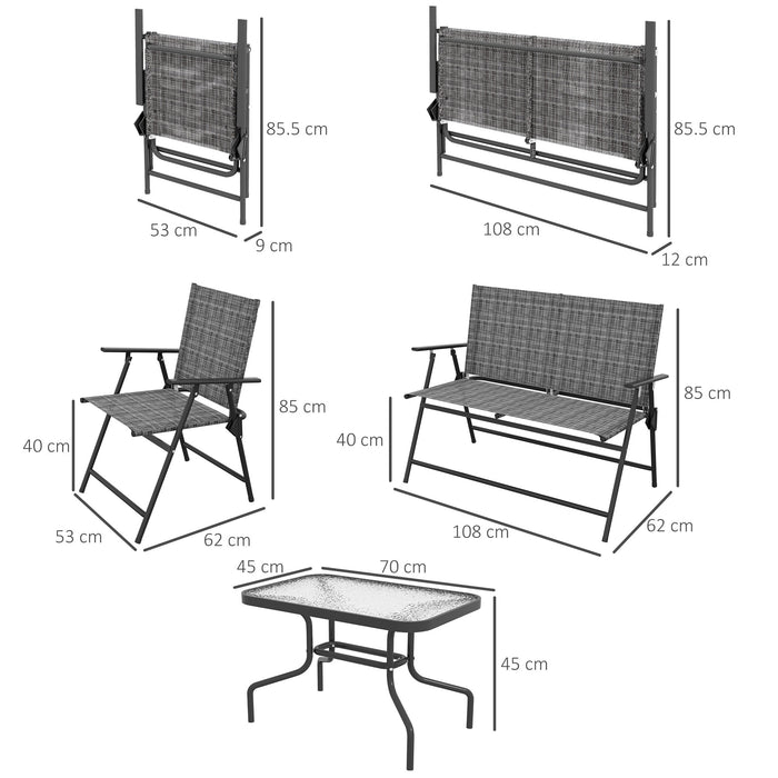 Outdoor Patio Ensemble - 4-Piece Set with Breathable Mesh Fabric Seating and Foldable Armchairs - Includes Loveseat and Glass Top Table for Garden and Backyard