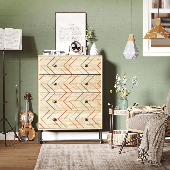 Unique Zig-Zag 5-Drawer Chest - Stylish Bedroom Sideboard with Black Metal Handles - Space-Saving Storage Solution with Anti-Tip Feature