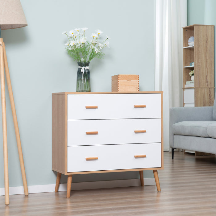 3-Drawer Chest - Bedroom Storage Cabinet & Organizer in White and Natural - Ideal for Living Room Organization