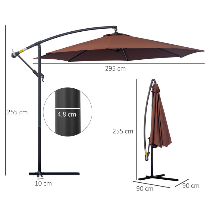 Outdoor Adjustable 3m Cantilever Umbrella - Coffee Colored, UV Protection Patio Parasol - Ideal for Garden, Deck, and Poolside Shade