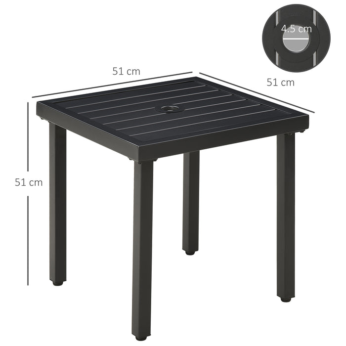 Outdoor Patio Side Table with Umbrella Hole - Durable Steel End Table for Balcony, Garden - Ideal Coffee Table for Relaxation & Entertainment Spaces