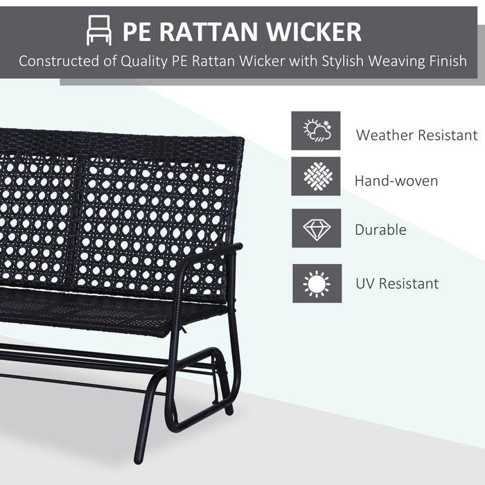 Wicker Glider Bench - 2-Person Rocking Chair for Outdoor Patio & Garden - High-Back Armchair for Relaxation & Comfort