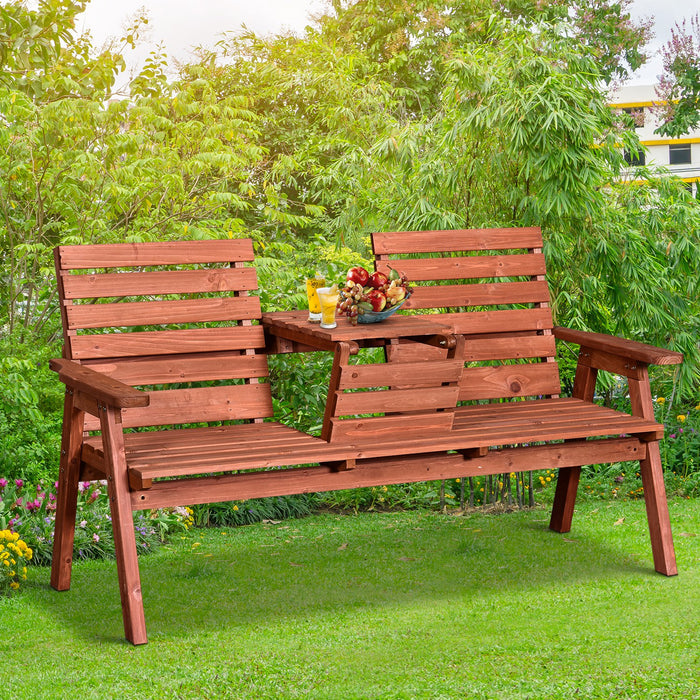 Convertible Wooden Garden Bench - 2-to-3 Seater, Companion Loveseat with Center Table - Perfect for Patio and Outdoor Seating