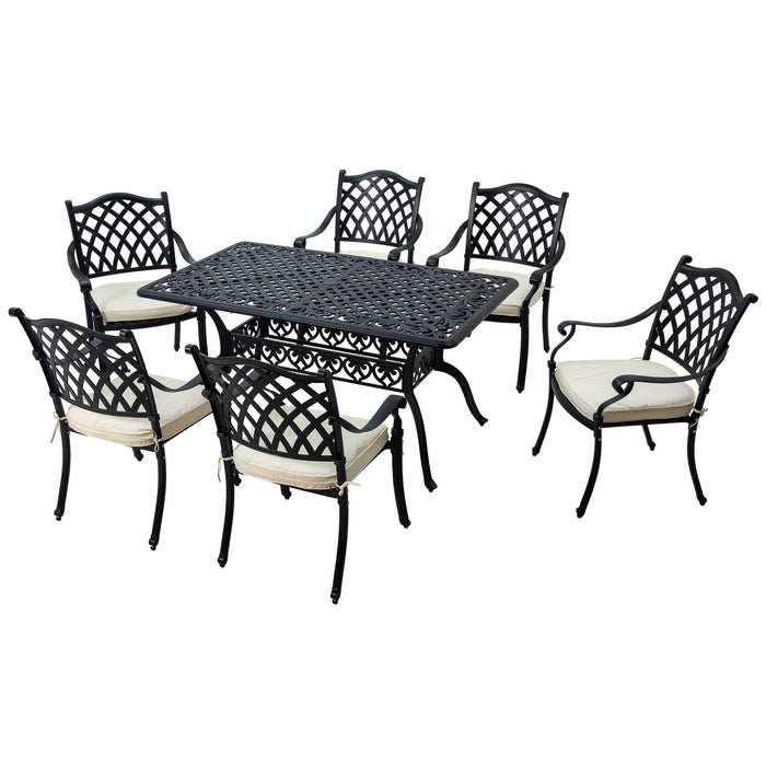 Aluminium Patio Dining Set - 7-Piece with Umbrella Hole, Black Finish - Outdoor Entertaining and Family Meals