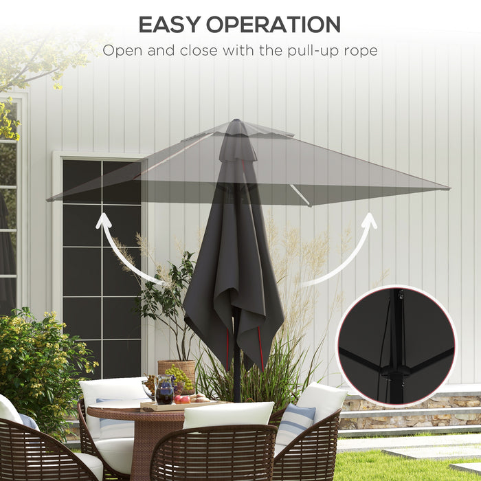 Patio Parasol Sun Shade Umbrella - Ventilated Canopy with Decorative Piping Edge, Garden Market Table Umbrella in Grey - Ideal Outdoor Accessory for UV Protection and Comfort