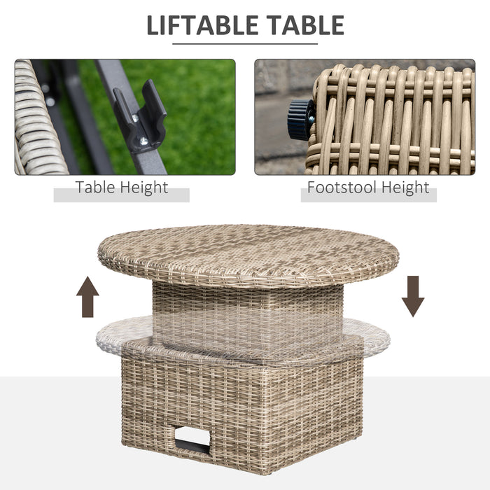 Outdoor Rattan Daybed and Lounge Set - 6-Seater PE Rattan Furniture with Liftable Coffee Table, Olefin Cushions - Ideal for Patio Socializing and Relaxation