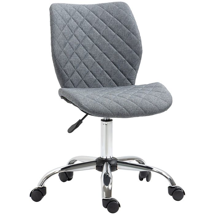 Mid Back Swivel Chair - 360° Rotating, Height Adjustable with Thick Sponge Padding, Linen Fabric in Grey - Ideal for Comfortable Home Office Seating