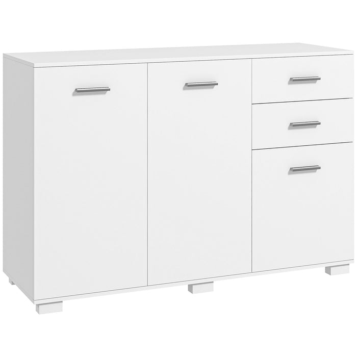 Modern White Sideboard - 2-Drawer, 3-Door Storage Cabinet with Adjustable Shelves - Versatile Organizer for Living Room, Dining Room