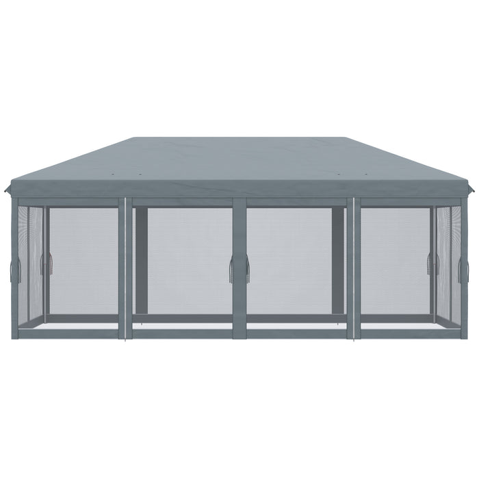 Outdoor Pop Up Canopy 6x3m - Marquee Party Wedding Tent with 6 Mesh Walls and Carry Bag, Grey - Ideal Outdoor Shelter for Events and Gatherings