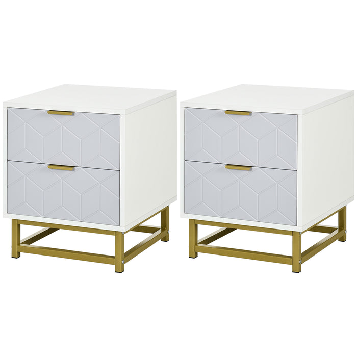 Bedside Table Set with Dual-Color Finish - Storage-Friendly Nightstand with 2 Drawers and Sturdy Steel Frame - Ideal for Bedroom & Living Room Organization