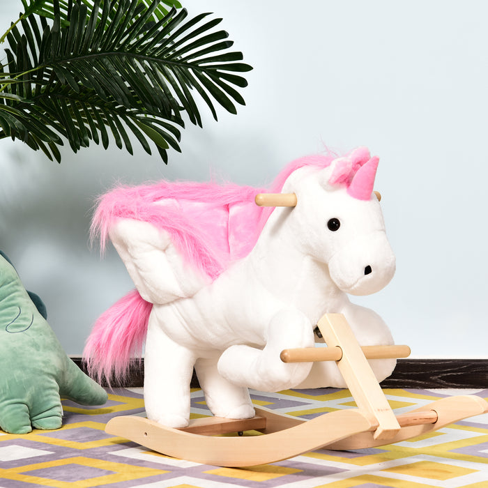 Unicorn Rocking Horse - Plush Wooden Riding Toy with Musical Features - Ideal for Children's Playtime and Development