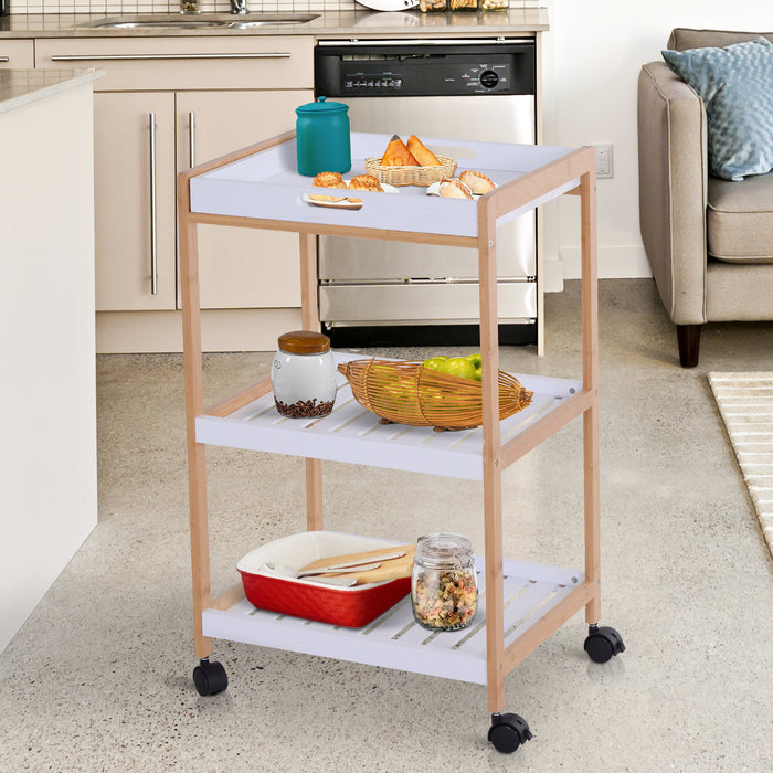 Mobile Kitchen Storage Cart - 3-Tier Rolling Trolley with Shelves and Wheels, White, 46 x 35 x 74.5 cm - Ideal for Home Organization and Space Saving