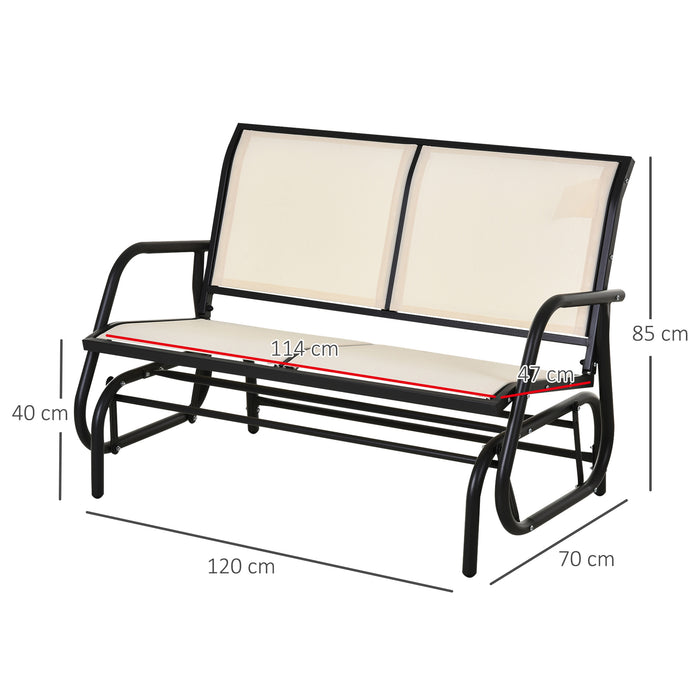 Outdoor Double Seater Glider Bench - Patio Swing Chair with Powder-Coated Steel Frame, Beige - Ideal for Garden, Backyard, and Porch Lounging