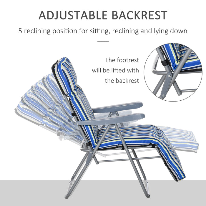 Garden Sun Lounger Set (2-Pack) - Outdoor Reclining Chairs with Cushions, Foldable & Adjustable - Comfortable Patio Seating for Relaxation in Blue & White