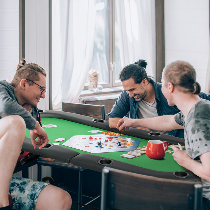 Foldable 1.83m Poker Table - Integrated Chip Trays & Cup Holders - Perfect for Home Casino Nights and Card Games