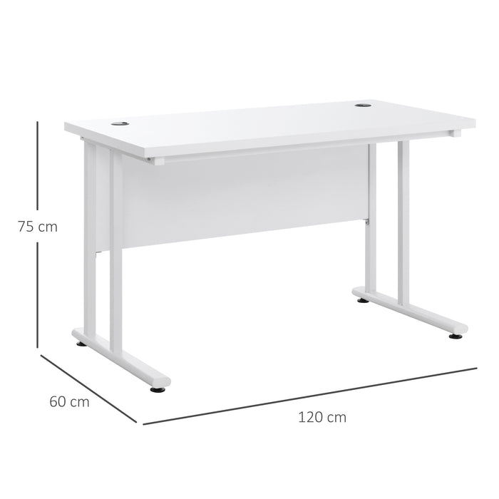 Home Office Writing Desk - Spacious 120x60x75cm Computer Table with Dual Cable Management, C-Shaped Metal Legs - Ideal for Workstation Setup, Laptop Users