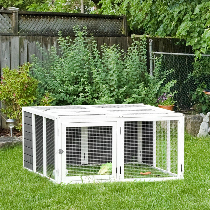 Small Animal Habitat - Indoor/Outdoor Hutch for Rabbits, Guinea Pigs, Ferrets, Ducks, and Chinchillas with Openable Roof - Secure and Spacious Hideaway for Pets, Grey Color