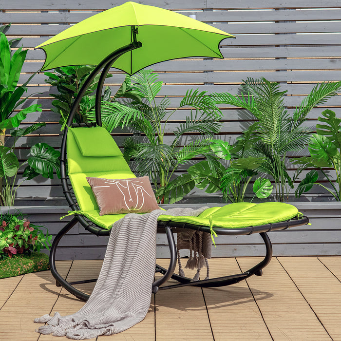 Outdoor Rocking Hammock Lounger Chair - Waterproof Canopy in Vibrant Green - Ideal for Relaxation in Garden or Patio