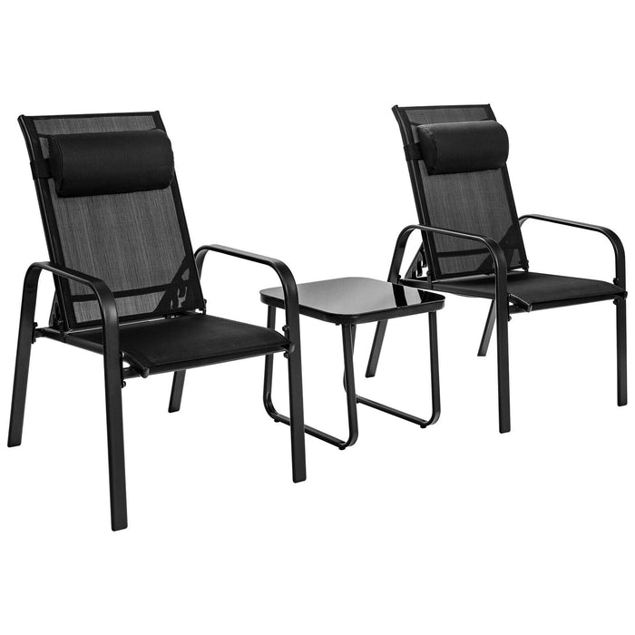 3-Piece Outdoor Furniture Set - Patio Bistro Collection with Stackable Chairs and Coffee Table - Ideal for Intimate Garden Gatherings