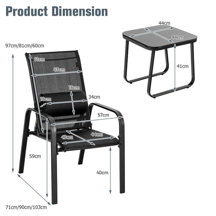 3-Piece Outdoor Furniture Set - Patio Bistro Collection with Stackable Chairs and Coffee Table - Ideal for Intimate Garden Gatherings