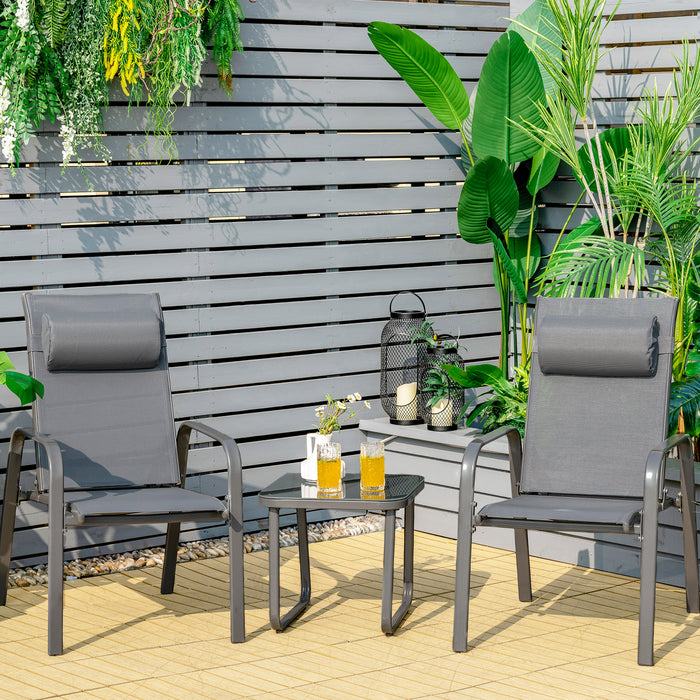 3-Piece Outdoor Furniture Set - Patio Bistro Collection with Stackable Chairs and Coffee Table - Ideal for Intimate Garden Gatherings