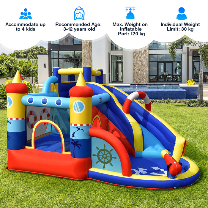 Bounce Castle 6-in-1 - Inflatable Water Park with Curved Slide - Ideal Fun Playset for Kids