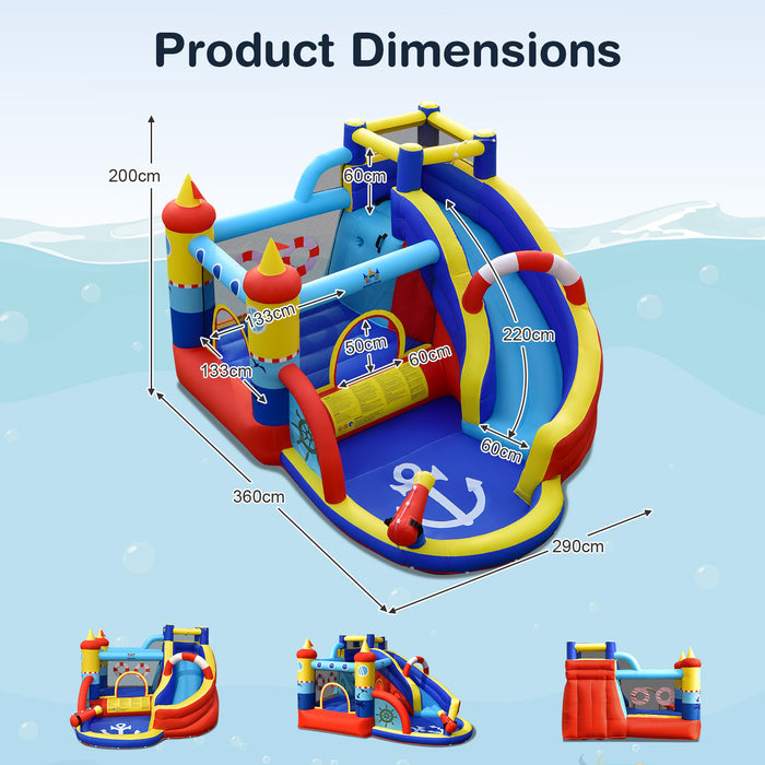 Bounce Castle 6-in-1 - Inflatable Water Park with Curved Slide - Ideal Fun Playset for Kids