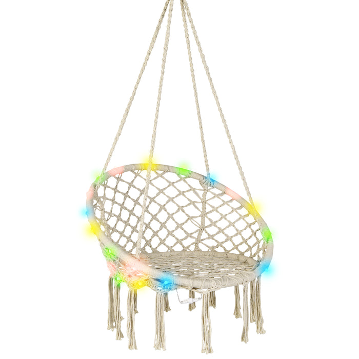 Macrame Swing Hammock Chair with LED Lights - Outdoor Furniture, Indoor Lounge, Handmade, Deck Decor - Perfect for Garden, Patio, and Relaxation Spaces