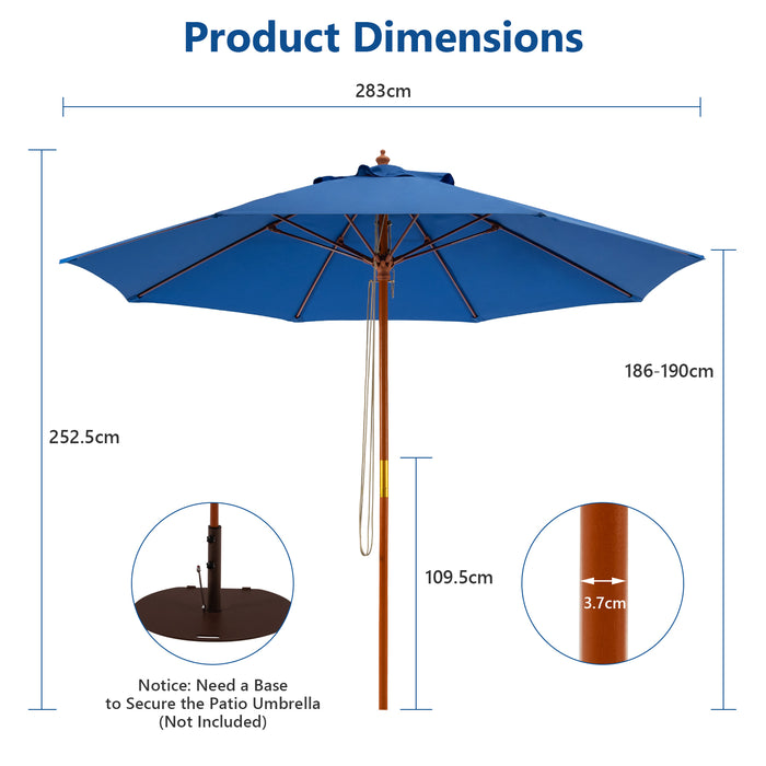Garden Parasol 2.83M - Adjustable Umbrella with 3-Gear Position in Blue - Perfect for Outdoor Sun Protection