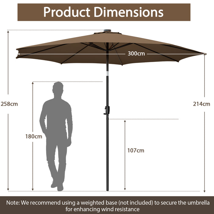 3M - Beige Patio Umbrella with 112 Solar Powered LED Lights & Crank Handle - Perfect for Nighttime Outdoor Enjoyment