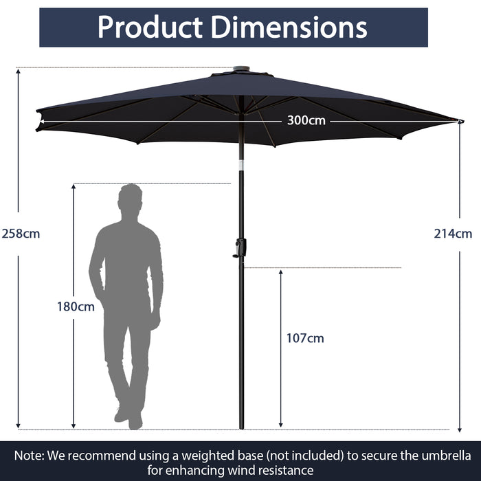 3M - Beige Patio Umbrella with 112 Solar Powered LED Lights & Crank Handle - Perfect for Nighttime Outdoor Enjoyment