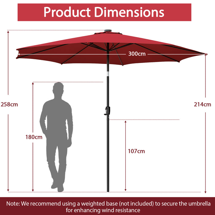 3M - Beige Patio Umbrella with 112 Solar Powered LED Lights & Crank Handle - Perfect for Nighttime Outdoor Enjoyment