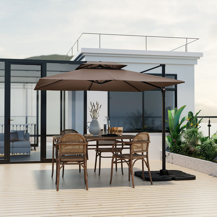 3M - Square Cantilever Garden Parasol with 360° Rotation and Double Top in Beige - Ideal Shade Solution for Outdoor Spaces