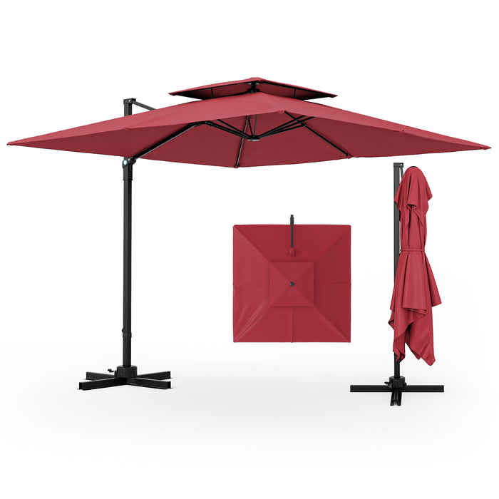 3M - Square Cantilever Garden Parasol with 360° Rotation and Double Top in Beige - Ideal Shade Solution for Outdoor Spaces