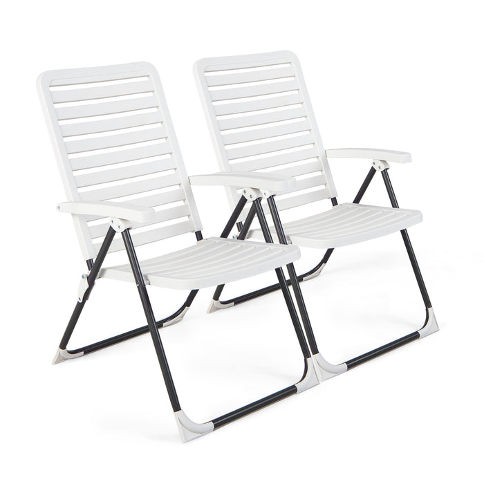 Reclining Folding Chairs Set - Adjustable Comfort with 7-Level Backrest, Pack of 2 - Ideal for Camping, Patio and Beach Outings