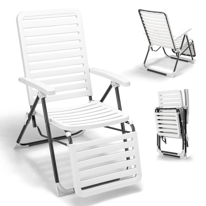 1 Pack Tri-Fold Patio Chaise Lounge Chair - 7-Position Adjustable Backrest, Outdoor Furniture - Perfect for Relaxing Outside on the Patio or Poolside
