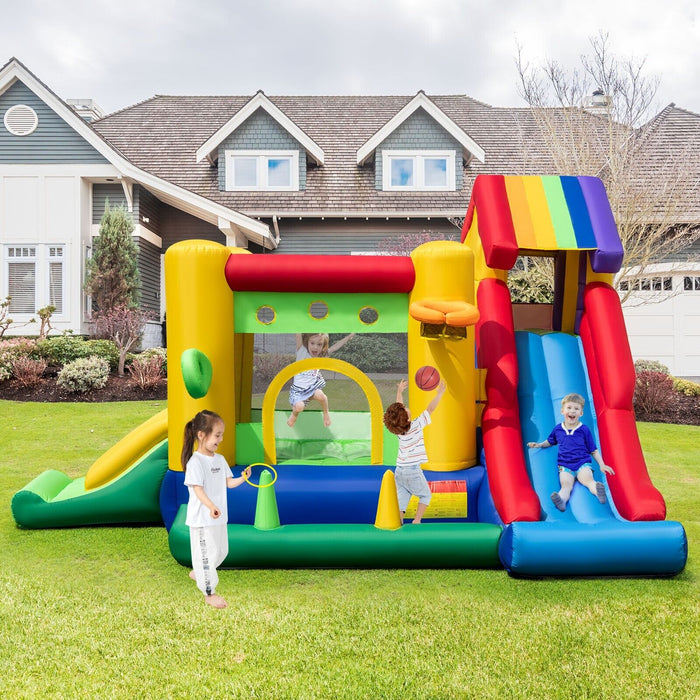 Inflatable Bouncy Castle - Dual Slides, Climbing Wall, and 680W Blower Included - Ideal for Children's Parties and Events