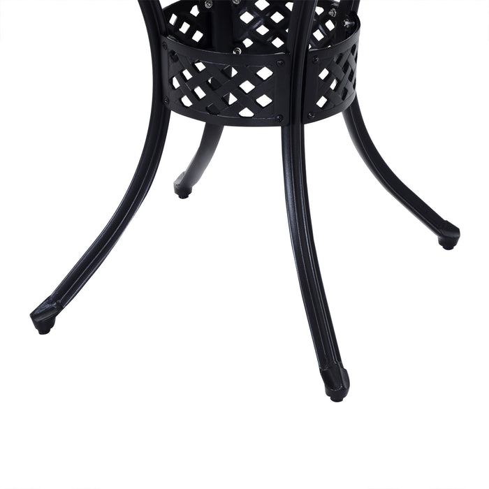 Aluminium Round Garden Table with Umbrella Hole - 85cm Grid Motif Outdoor Dining Furniture, Black - Perfect for Patio and Garden Entertainment