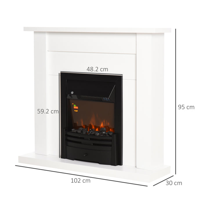 Modern LED Electric Fireplace Suite with Curved Mantelpiece - Marble Stone Design, Tempered Glass & Intelligent Safety Features - Perfect for Cozy, Remote-Controlled Indoor Heating