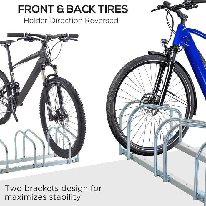 Bike Floor Rack for 5 Bicycles - Sturdy Silver Parking Stand - Space-Saving Storage Solution for Cyclists