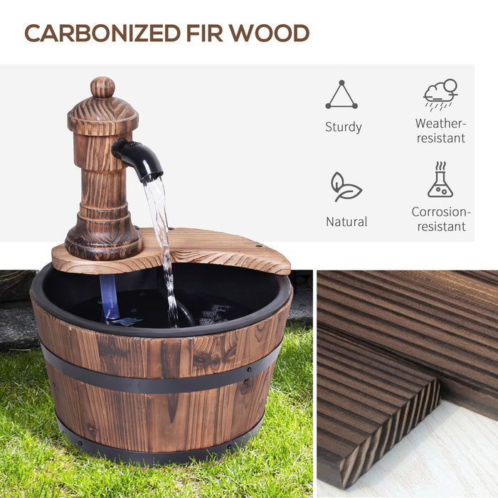 Fir Wood Garden Fountain with Built-in Flower Planter - Circular Design, 27cm Diameter x 37cm Height - Enhances Outdoor Décor & Supports Plant Growth