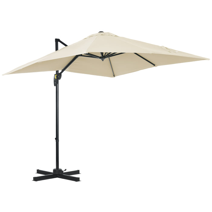 Deluxe 2.5m Offset Cantilever Parasol - Aluminium Patio Umbrella with 360° Rotation and Crank Handle, Cream White - Ideal Outdoor Sun Shade for Gardens and Patios