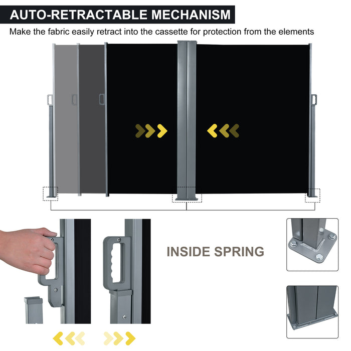 Retractable Sun Side Awning Screen - 6x2m Patio Garden Wall Balcony Privacy Divider in Black - Ideal for Outdoor Spaces and Enhanced Seclusion