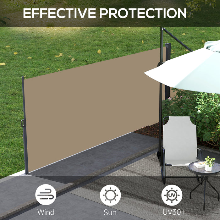 Outdoor Retractable Side Awning - Garden Privacy Screen for Hot Tub, Balcony, Terrace, Pool, 400x160cm, Khaki - Essential for Patio Seclusion and Comfort