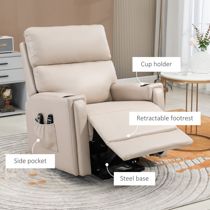 Electric Riser Recliner Chair with Massage and Heat - Vibration Massage, Cup Holders, Side Pockets in Beige - Ideal for Elderly and Individuals with Mobility Issues