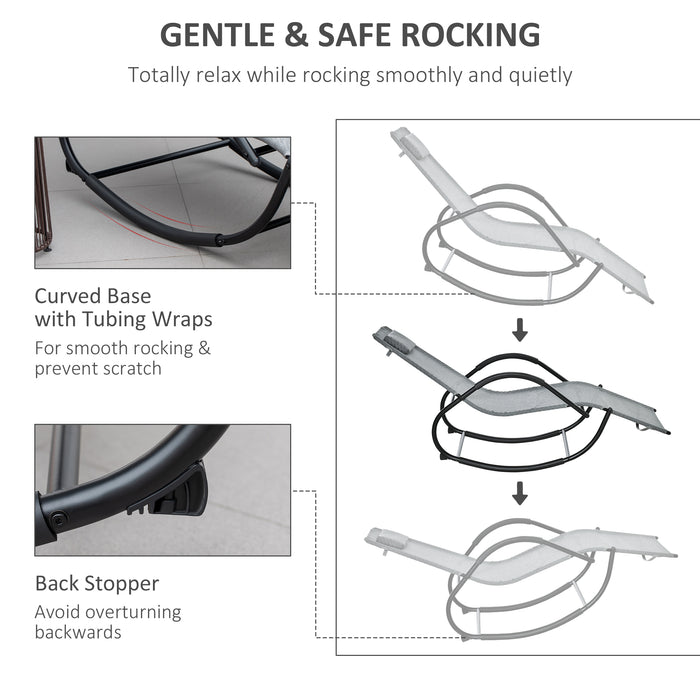 Zero Gravity Rocking Chair - Rattan Effect Patio Lounge Rocker with Breathable Texteline and Removable Pillow - Perfect for Outdoor Relaxation and Comfort in Grey