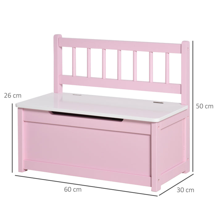 Kids' Wooden Toy Box with Seating - 2-in-1 Storage Chest and Bench with Safety Pneumatic Rod, 60x30x50cm, Pink - Ideal Space-Saving Organizer for Children's Playrooms