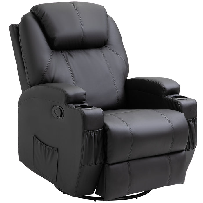 PU Leather Recliner Sofa Chair - Swivel, Massage, and Cinema-Style Armchair for Gaming and Nursing - Ideal for Relaxation and Entertainment in Black