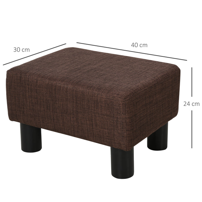 Linen Fabric Ottoman - Compact Brown Footstool with Wooden Legs for Home and Office - Ideal Small Seat or Footrest Measuring 40 x 30 x 24cm