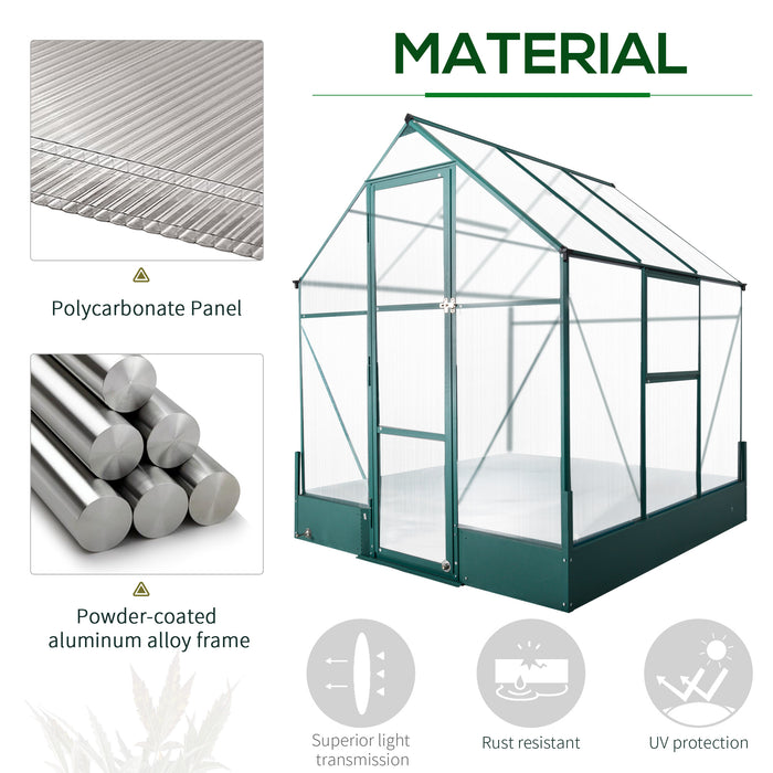 Aluminium Frame Walk-in Greenhouse - 6x6 ft with Polycarbonate Panels, Adjustable Temperature Window & Plant Bed - Ideal for Gardeners and Plant Cultivation